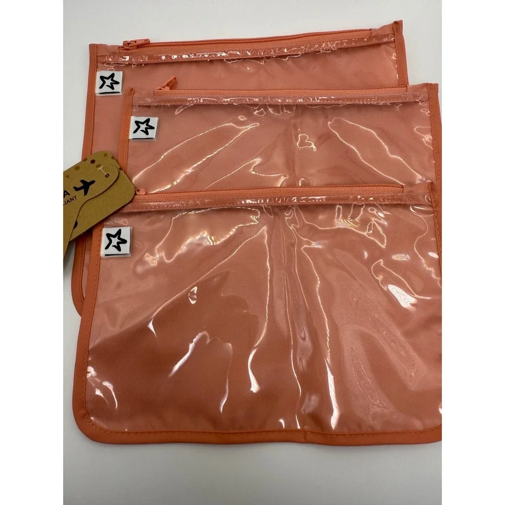 Peach Travel Organizer Set – 3 Clear Zipper Pouches, TSA Approved Toiletry & Mak